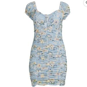 Madden NYC Sweetheart Cutout Bodycon Blue Floral Mini Dress